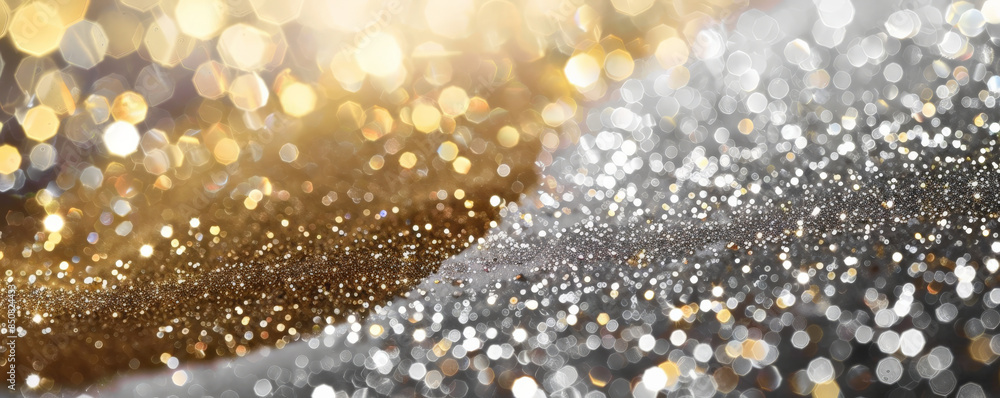 Abstract background with shimmering, glittery surfaces in silver and gold. Abstract background with shimmering, glittery surfaces in silver and gold.
