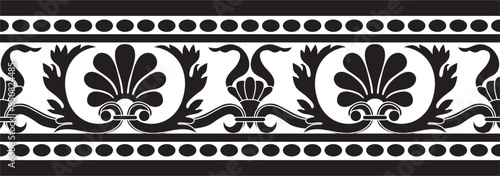 Vector monochrome black seamless classic renaissance ornament. Endless european border, revival style frame