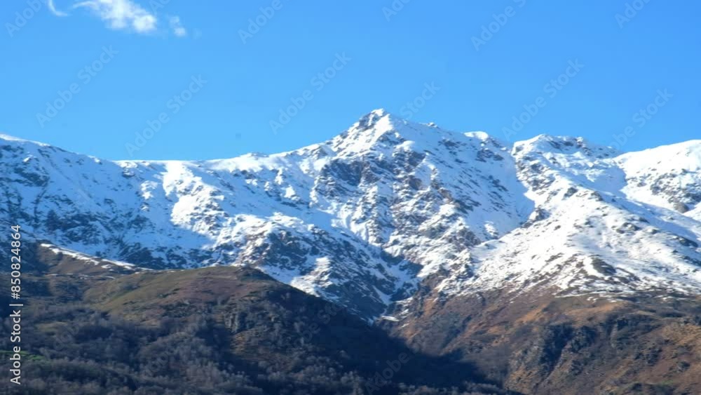 horizontal panoramic view of snow-capped Alpine peaks horizontal panoramic view of snow-capped Alpine peaks