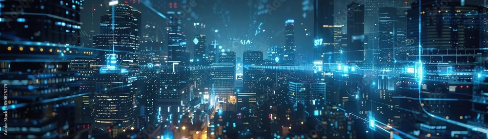 AI technology integrated into everyday devices, with a futuristic urban background AI technology integrated into everyday devices, with a futuristic urban background