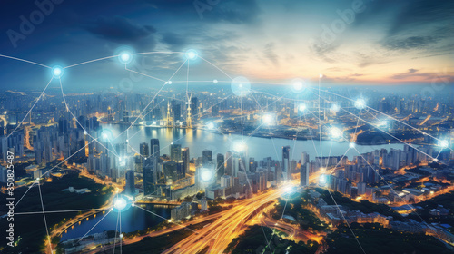 Wallpaper Mural Futuristic Smart City with Vibrant Connectivity Networks Torontodigital.ca