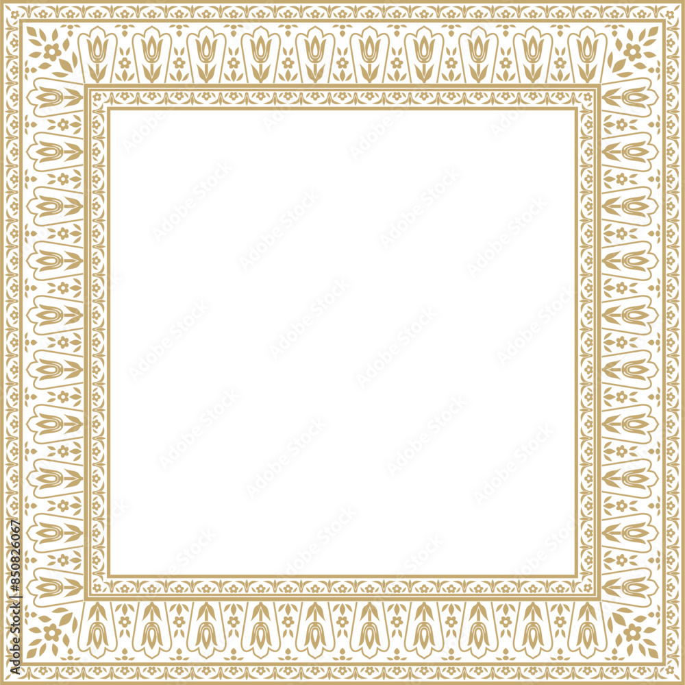Vector gold square turkish ornament. Endless Ottoman national border, frame, ring Vector gold square turkish ornament. Endless Ottoman national border, frame, ring