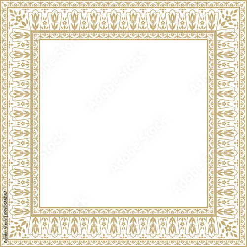 Vector gold square turkish ornament. Endless Ottoman national border, frame, ring