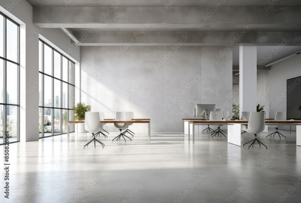 Modern Office Interior with Bright City Views Modern Office Interior with Bright City Views