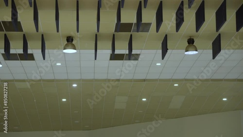 ceiling with acoustic treatment panels, noise reduction