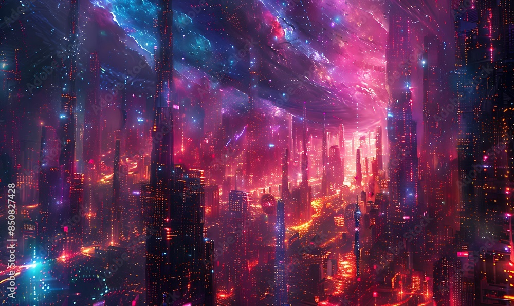 Naklejka premium Neon Dreamscape Interwoven Technological Realms