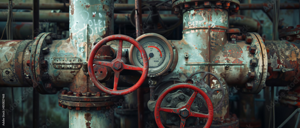 Rust-covered industrial valves and gauges emit a nostalgic charm in a scene heavy with history and mechanical intricacies. Rust-covered industrial valves and gauges emit a nostalgic charm in a scene heavy with history and mechanical intricacies.
