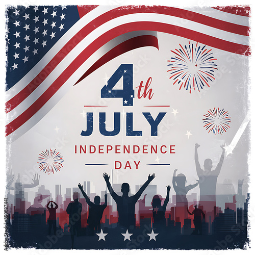 A Poster for Happy Independence Day with a blue background, a flag and text Happy Independence Day