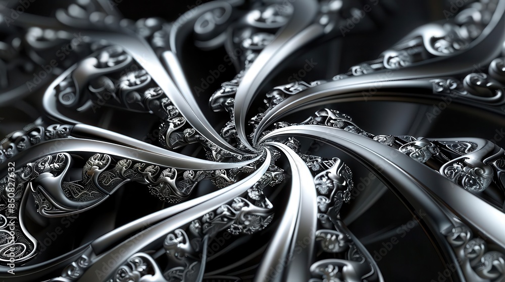 abstract silver object with intricate fractal patterns on black background copy space digital art abstract silver object with intricate fractal patterns on black background copy space digital art