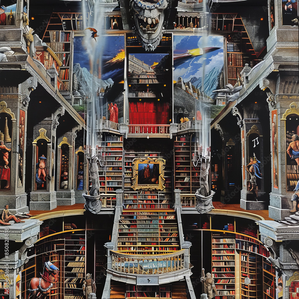 Colossal Library Battle Map with Ancient Books Gen AI Stock ...