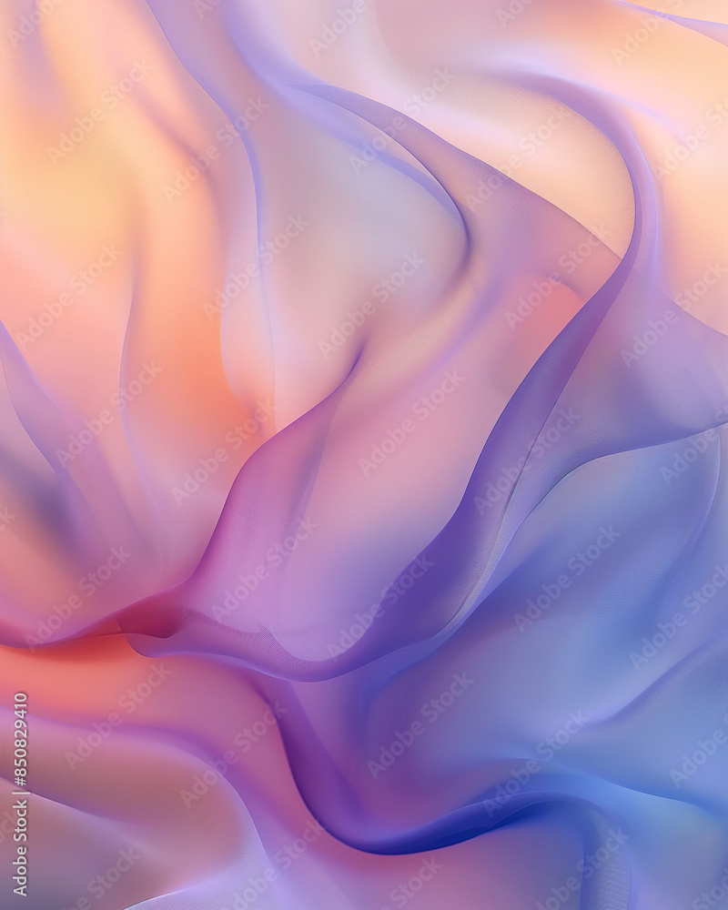 Obraz premium Abstract flowing fabric-like shapes in soft pastel hues of orange, pink, and purple