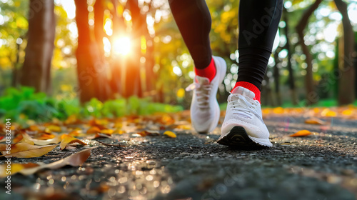 low angle close-up of person walking in the park © Luluraschi