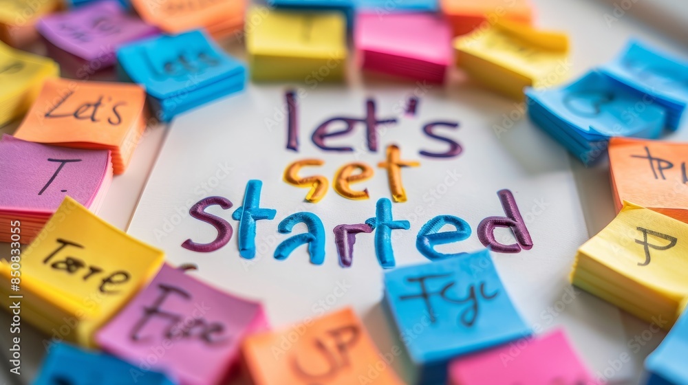 Let's Get Started - Colorful Sticky Notes and Message Let's Get Started - Colorful Sticky Notes and Message