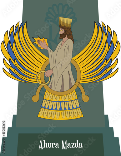 Illustration vector isolated of Persian Mythical god, Ahura Mazda, Creator god, highest deity