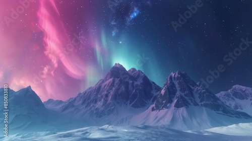 assistant mystical aurora borealis dancing over snowy mountain range generative ai
