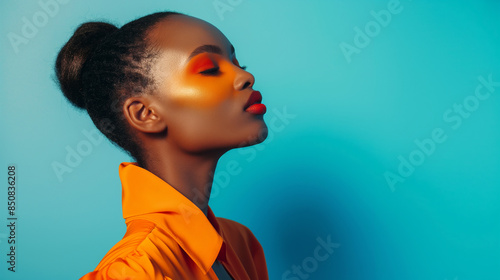 A fashion model pose for brand on clean sky background