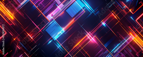 Abstract geometric pattern with neon colors and digital texture.