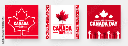 1 July is Happy Canada Day social media post banner or background design template set. with Canada flag maple leaf. celebrating Canada independence day banner bundle.