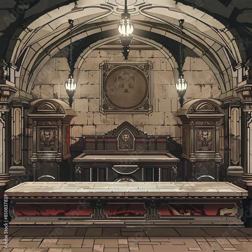 Silent Crypt Adventure Battle Map with Sarcophagi and Murals Gen AI