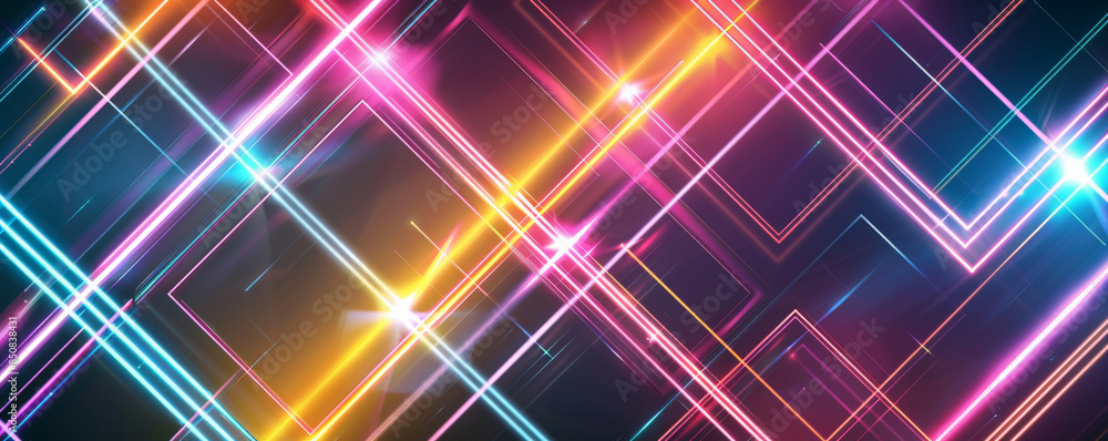 Colorful background with neon lights creating geometric patterns. Colorful background with neon lights creating geometric patterns.