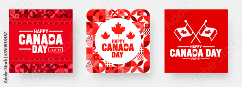 1 July is Happy Canada Day social media post banner or background design template set. with Canada flag maple leaf. celebrating Canada independence day banner bundle.