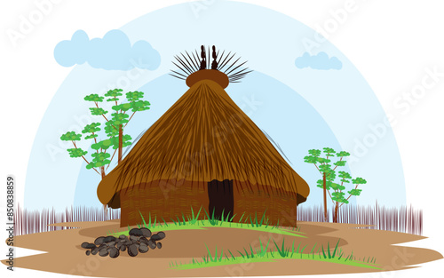 illustration vector of a native house on a white background, native indigenous Kogui, Colombia.