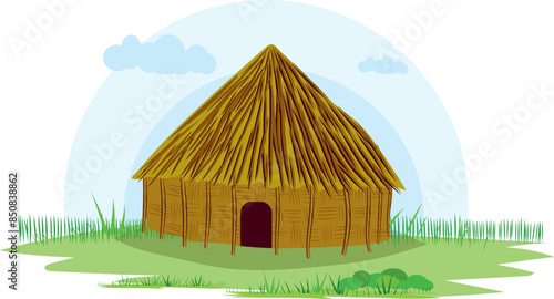 illustration vector of a native house on a white background, native indigenous Muisca, Colombia.