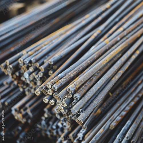 Stacked Industrial Steel Rods for Construction © evening_tao