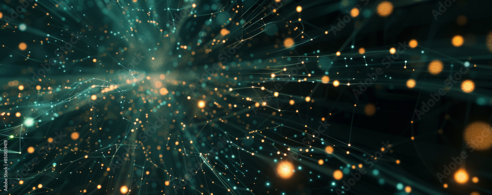 Network of interconnected servers with glowing data flows in a dark room. Network of interconnected servers with glowing data flows in a dark room.
