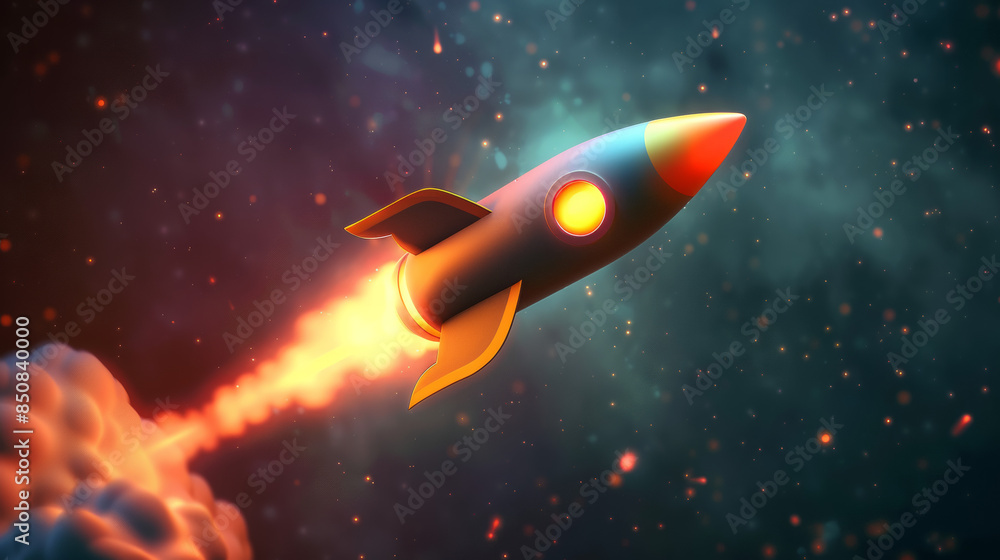 Flying missile rocket in a dark atmosphere side view 3d cartoon style Flying missile rocket in a dark atmosphere side view 3d cartoon style