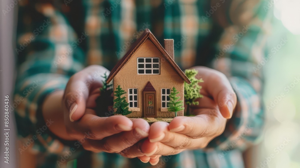 closeup of hands holding a model house real estate and property investment concept rejected stock photo closeup of hands holding a model house real estate and property investment concept rejected stock photo