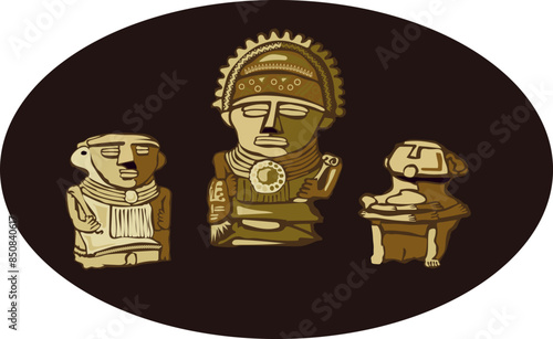 Illustration vector isolated of Muisca sculpture, indigenous clay sculpture, Colombia.