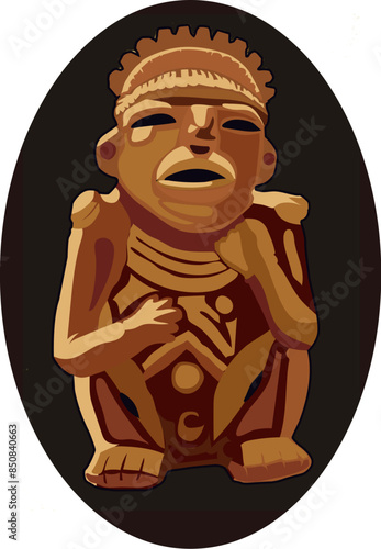 Illustration vector isolated of canastero Calima, indigenous clay sculpture, Colombia