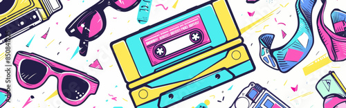 Vintage Cassette Tape with Colorful Sunglasses Pattern