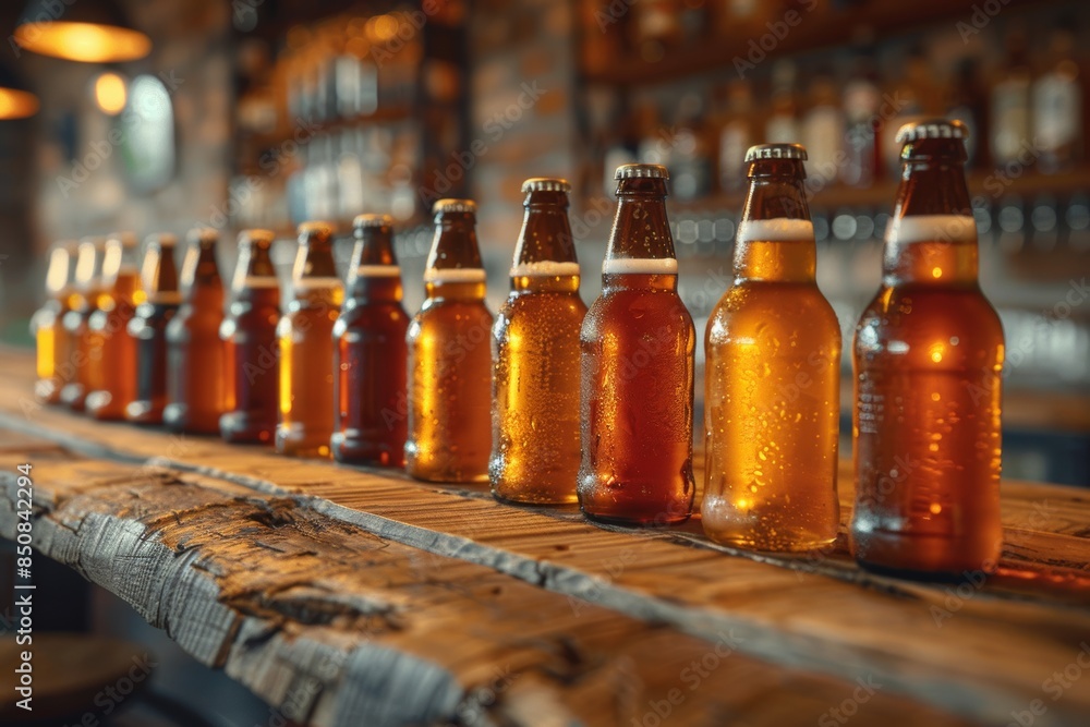 Craft Beer Bottles on a Bar Counter Craft Beer Bottles on a Bar Counter