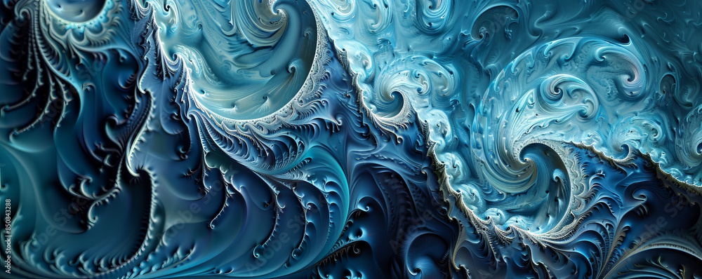 A fractal pattern with fluid, wave-like shapes in varying shades of blue. A fractal pattern with fluid, wave-like shapes in varying shades of blue.