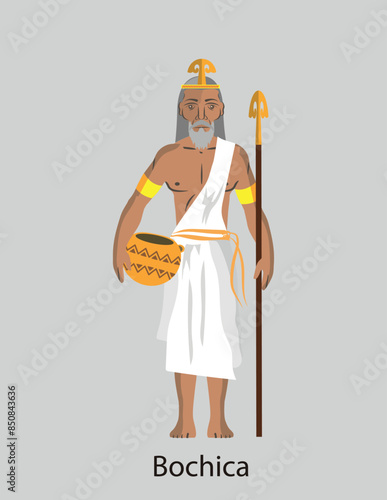 Illustration Vector Isolated of native indigenous God, Bochica, civilizing god, Muisca, Chibcha
