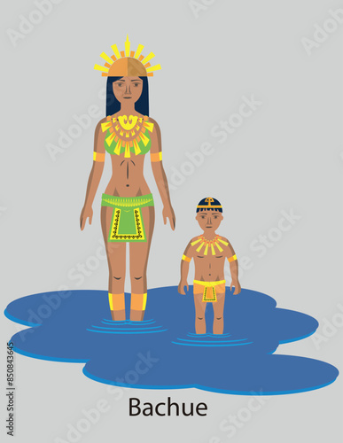 Illustration Vector Isolated of native indigenous Goddess - Bachue, Primal mother, Muisca, Chibchas photo