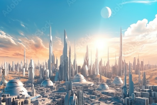 Futuristic Cityscape Under Blue Sky