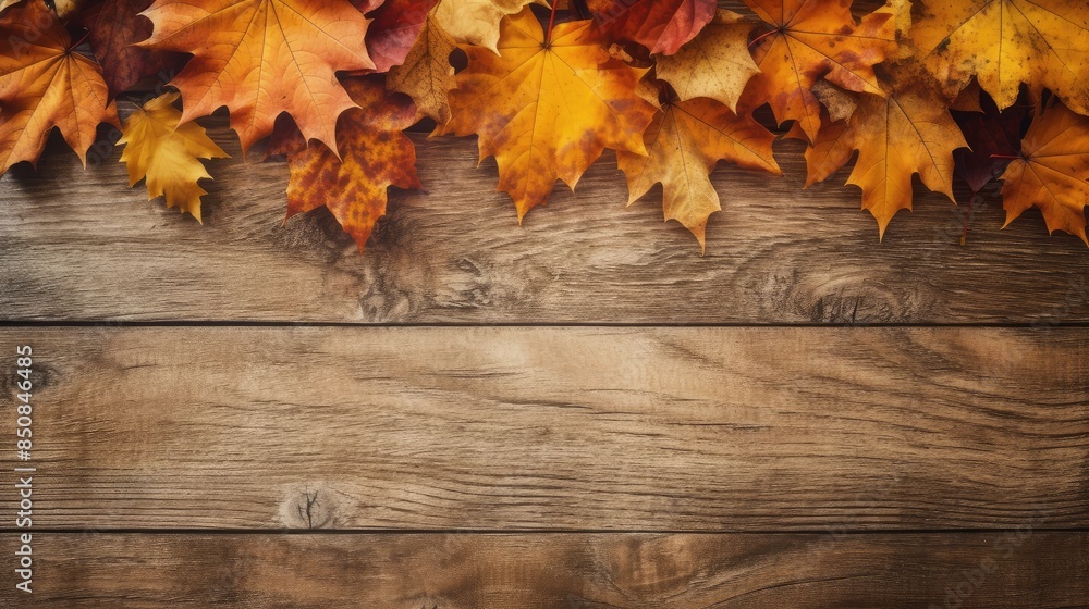 Autumn Leaves on Wooden Background Autumn Leaves on Wooden Background