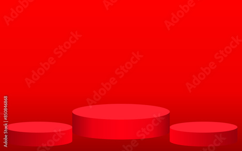Red color banner, podium, advertisement, free space, hot banner, new year, sale 