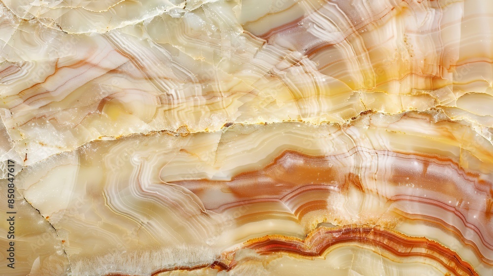 Close-up of onyx marble, soft evening light, translucent layers with warm, earthy colors. Close-up of onyx marble, soft evening light, translucent layers with warm, earthy colors.