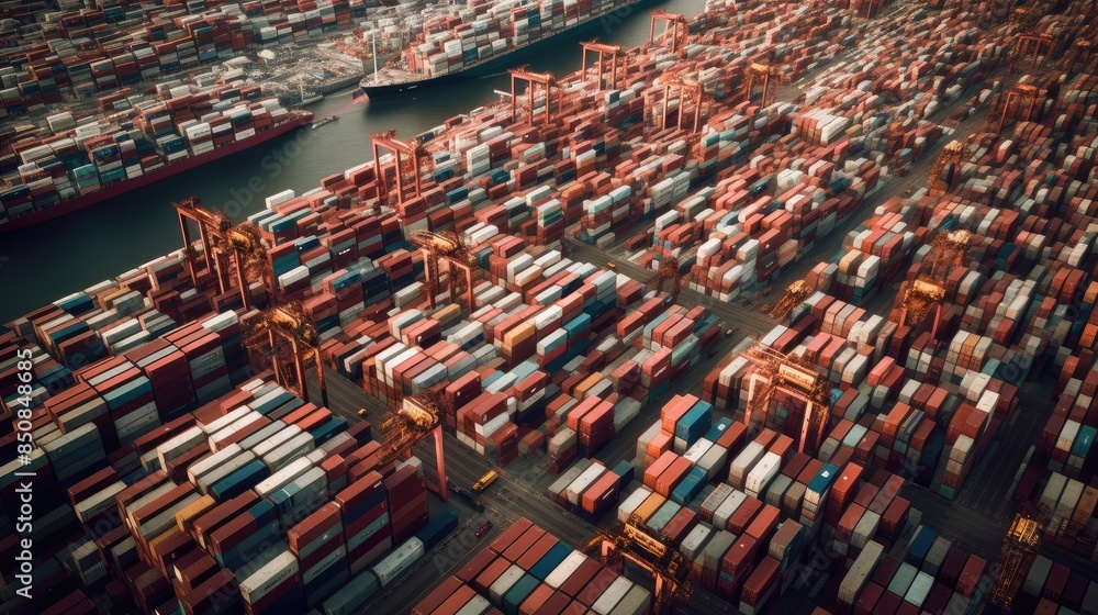 Obraz premium Vast Container Terminal at Sunset