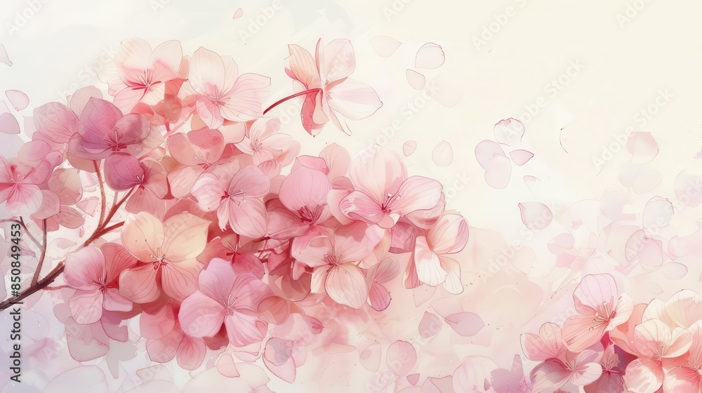 delicate watercolor composition of pink hydrangea flowers soft floral illustration delicate watercolor composition of pink hydrangea flowers soft floral illustration