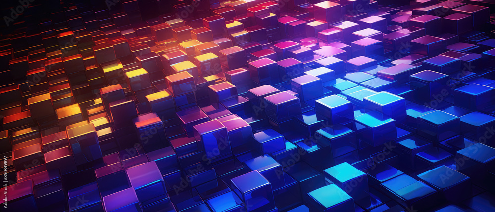 Obraz premium Futuristic Digital Cube Landscape in Neon Tones