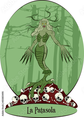 Illustration vector isolated of Colombian Mythical creatures, one leg woman, Patasola.