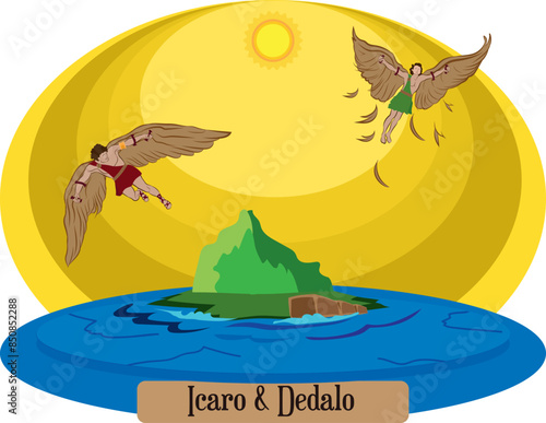 Illustration vector isolated of Greek Myths, Icarus and Daedalus.