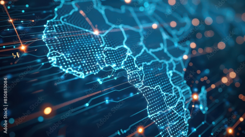 Obraz premium dynamic digital map of africa showcasing global connectivity and data exchange technology concept