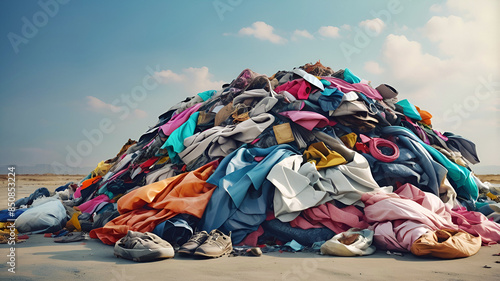 Fast Fashion and textile waste, clothes second hand for recycling. High quality image. Generative AI