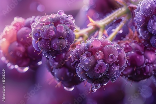Macro Shot of Dew-Covered Blackberries photo